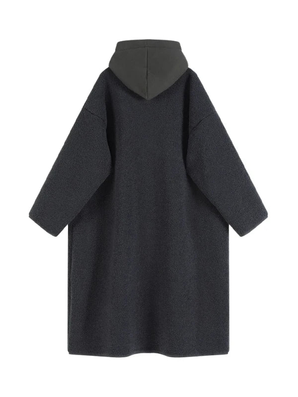 Locker sitzender Wollmantel Damen Kapuzen-Mitteljacke Übergröße Oberbekleidung