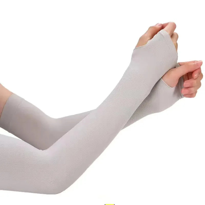 Sommer Eis Seide Arm Ärmel Reitsport Sonnenschutz Armstulpen Fischernetz Fingerlose Lange Handschuhe Schwarz Punk Rock Mesh Handschuh