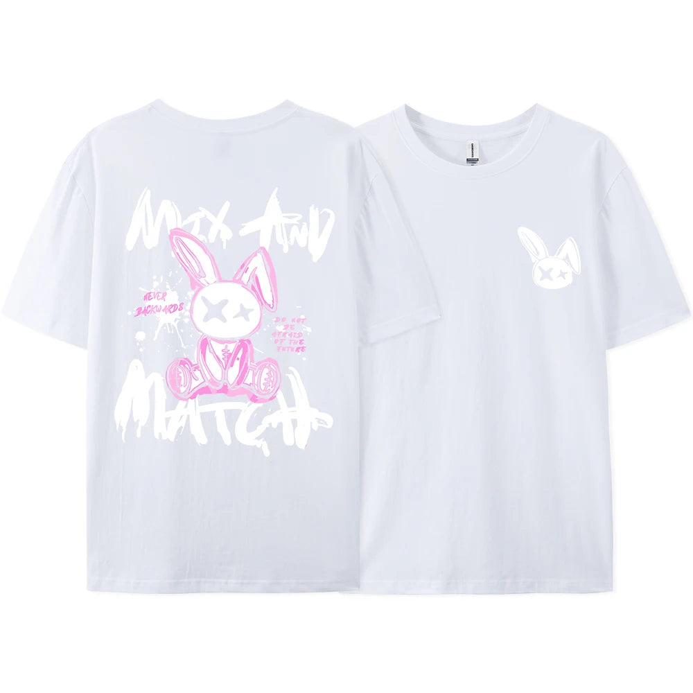 Pink Ragdoll Rabbit Harajuku Print T-Shirt Men Loose Oversize Clothing Hip Hop Casual Short Sleeve S-XXXL Cotton T-Shirt Couple - Teglex -