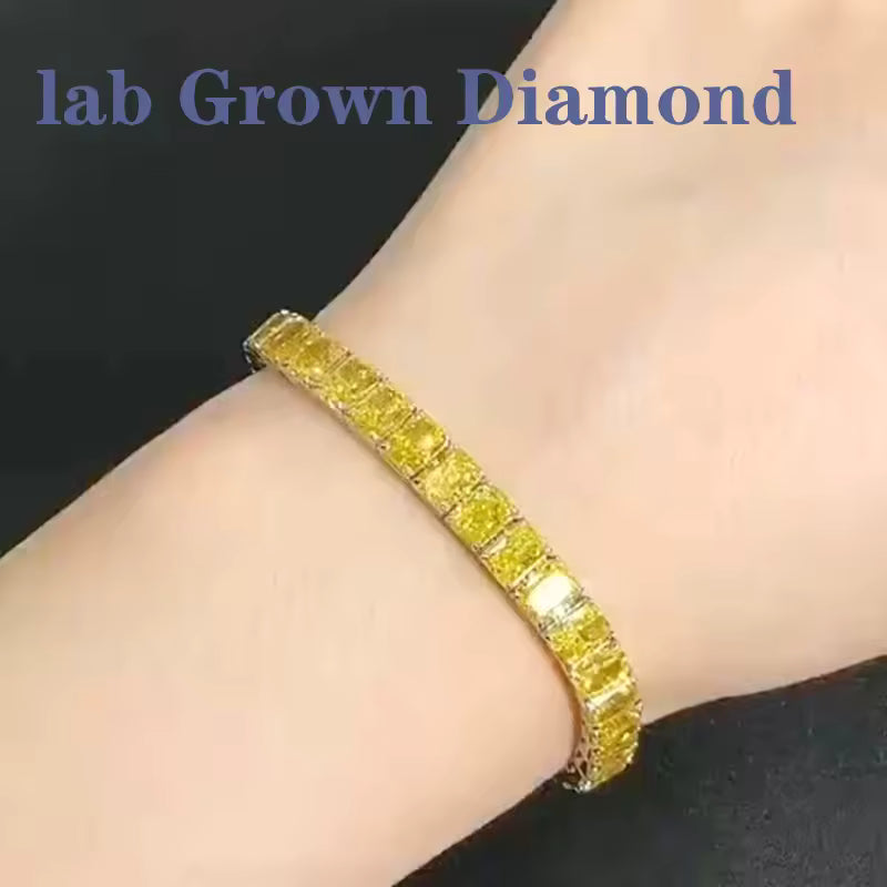 Radiant Shape Yellow Lab Grown Diamond Tennis Bracelet 14k White Gold 19CTW VS-VVS