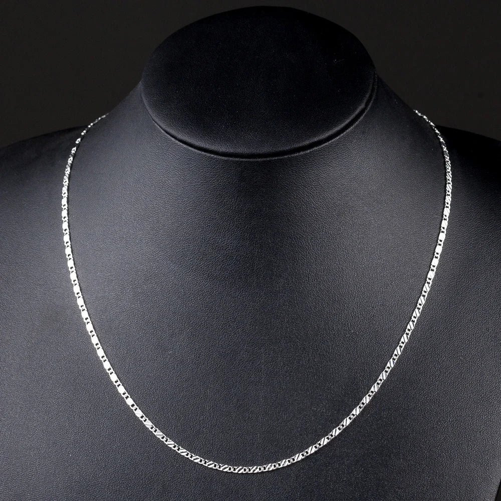 New 925 Sterling Silver fine 2MM flat Clavicle chains Necklaces for Men Women wedding party Jewelry Christmas gifts 40-75cm - Teglex