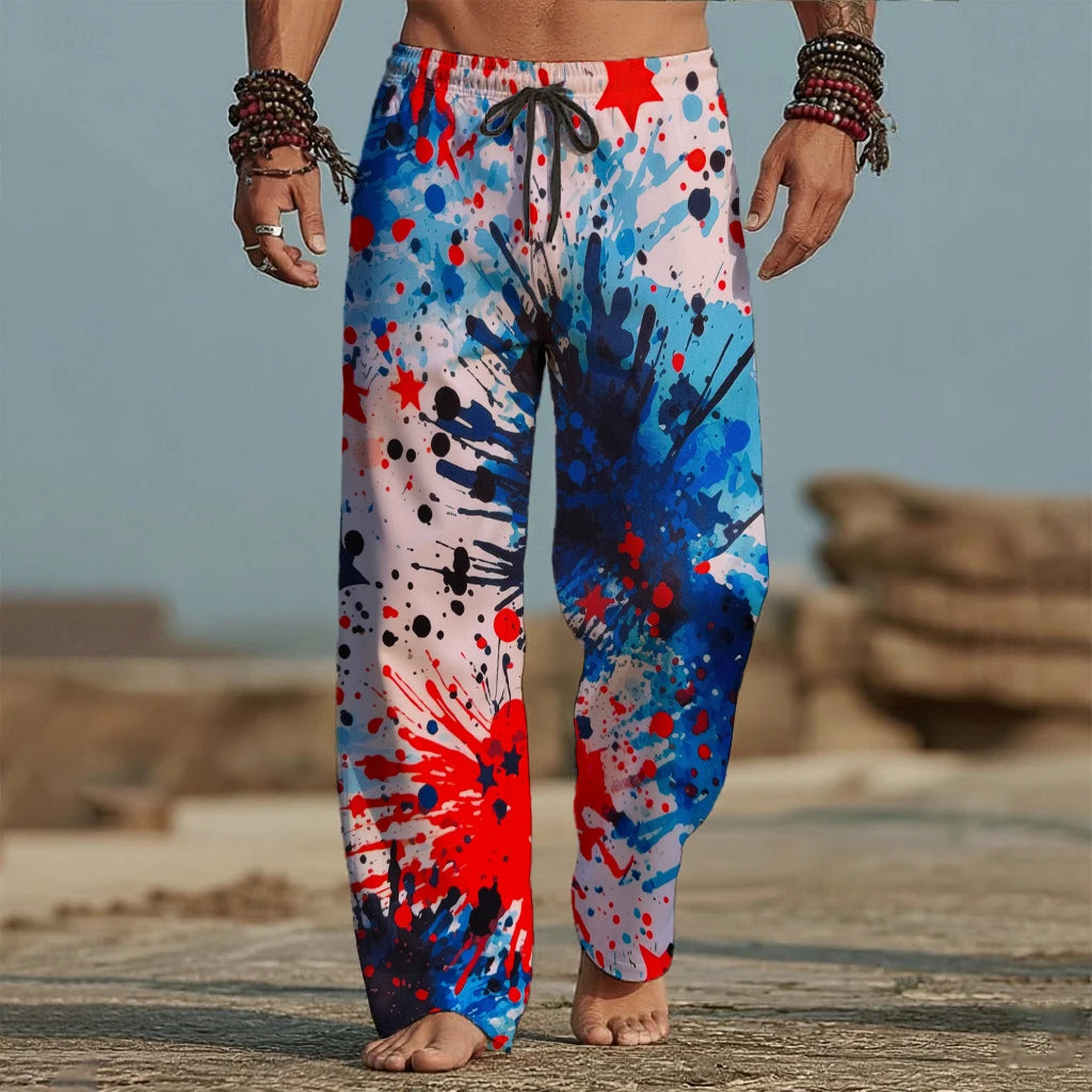 Men's Tie-Dye Baggy Pants Elastic Drawstring Casual