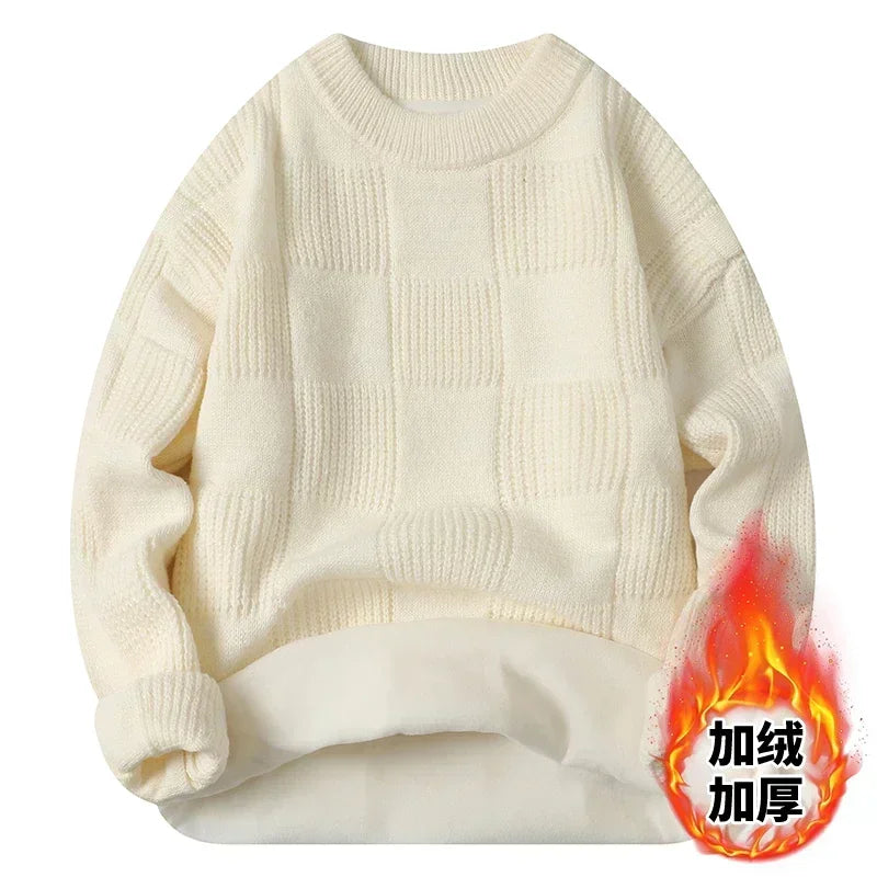Men's Crew Neck Solid Color Warm Knit Sweater Long Sleeve