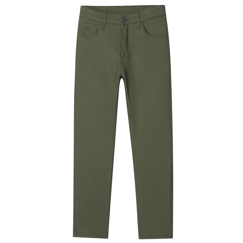 Men's Fleece Thickened Elastic Straight Casual Pants
