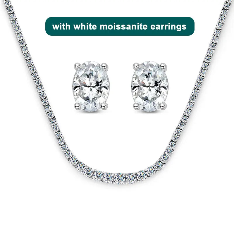 KNOBSPIN Moissanite Tennis Necklace for Woman Wedding Jewely with Certificate 925 Sterling Sliver Plated 18k White Gold Necklace - Teglex -