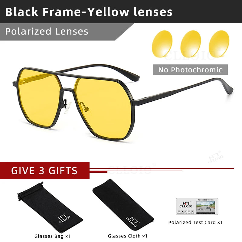 CLLOIO Anti-glare Day Night Vision Glasses Men Women Polarized Driving Sun Glasses Square Aluminum Photochromic Sunglasses UV400 - Teglex
