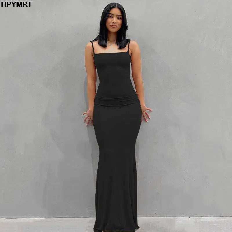 Damen rückenfreies Bodycon Maxi Slip-Kleid aus Satin