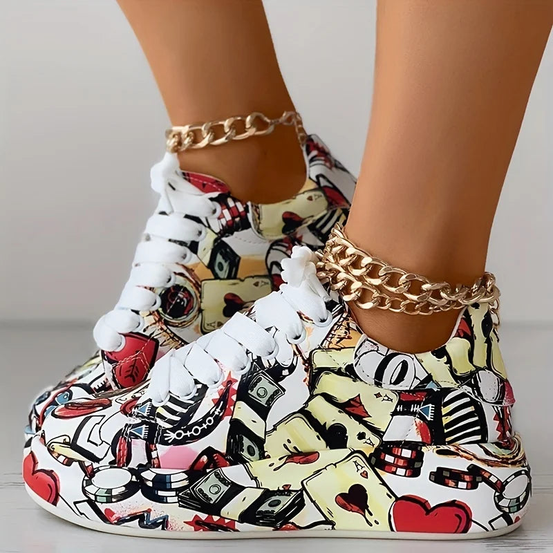 Damen Graffiti Plateau-Sneaker Skateboard-Schuhe