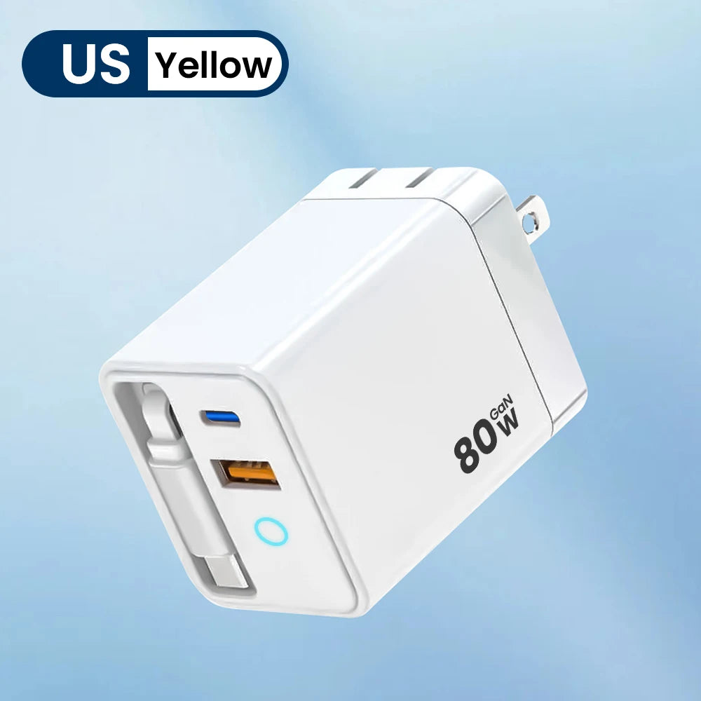 80W Superschnelles USB-C-Ladegerät Teleskopkabel LED