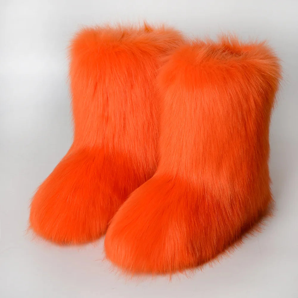 Damen Kunstfuchs-Pelz-Schneestiefel Plüsch Warm Plateau Größe 46