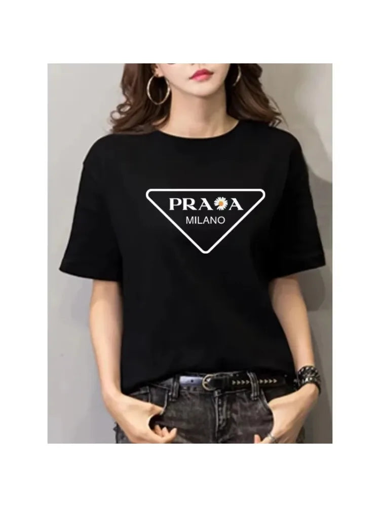 Hot Selling Women's T-shirt Designer T-shirt Letter Printed Casual Short Sleeved Brand Top Round Neck Men's and Women's T-shirt - Teglex