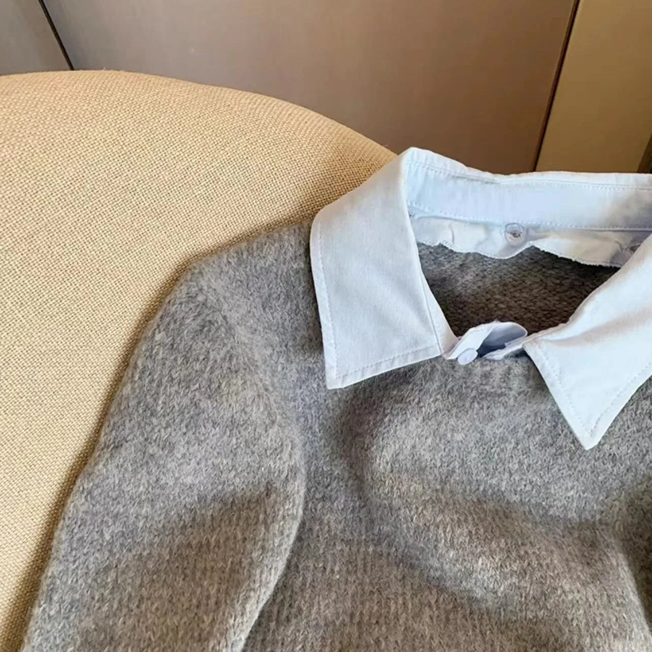 Women's Fake Two-Piece Collar Knit Sweater Casual Winter