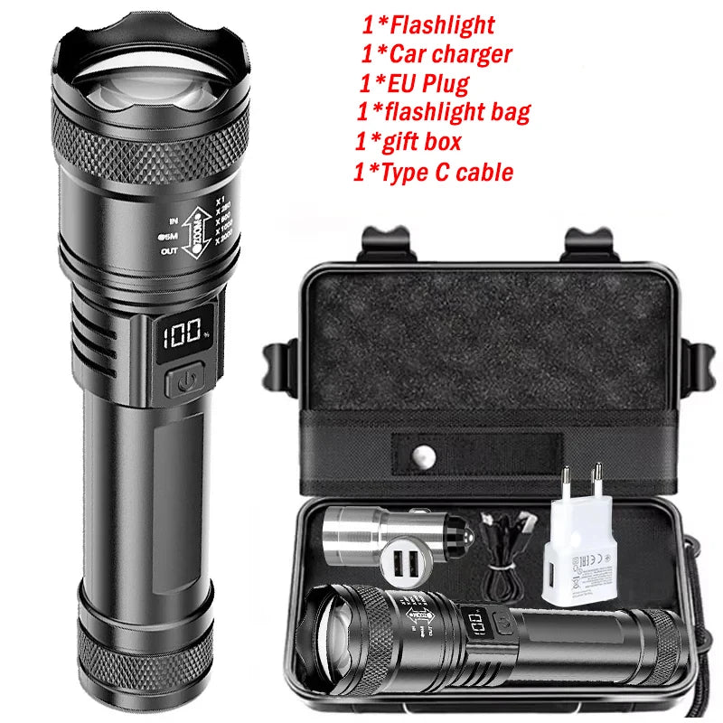 300000LM Tactical LED Flashlight USB Zoom Lantern