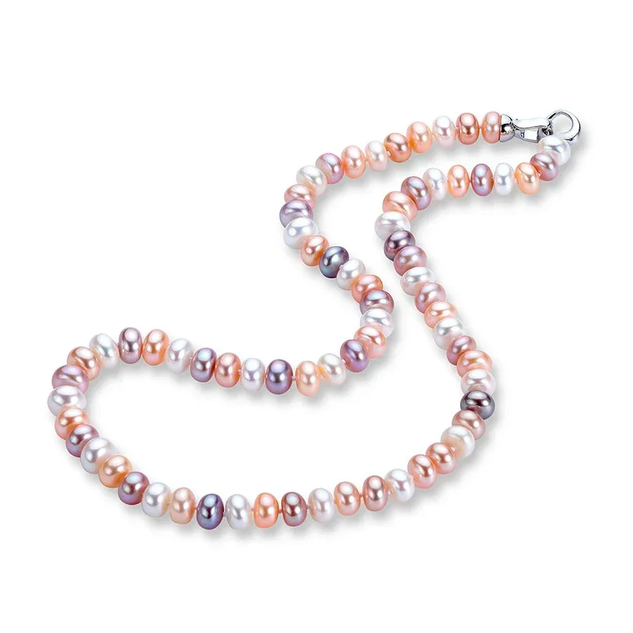 YWYC 7-10mm Bread Bead Freshwater Pearl Necklace for Women Colorful Mix Color 925 Sterling Silver Clasp Necklaces Jewelry Gift - Teglex