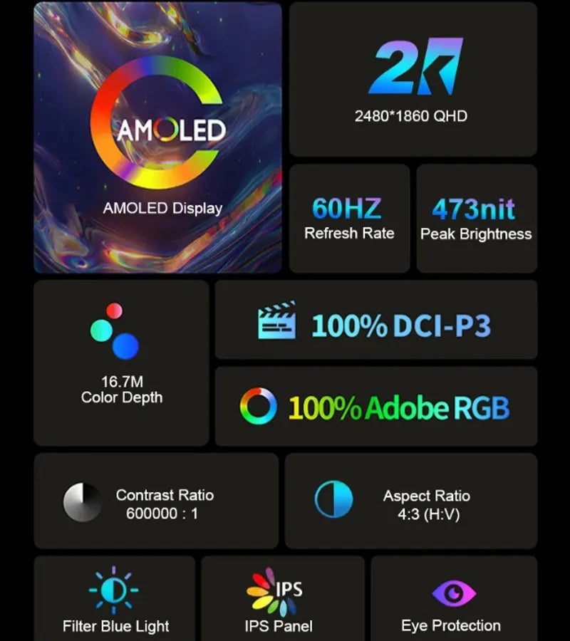 Wisecoco 8" 2K AMOLED Bendable Display for Raspberry Pi