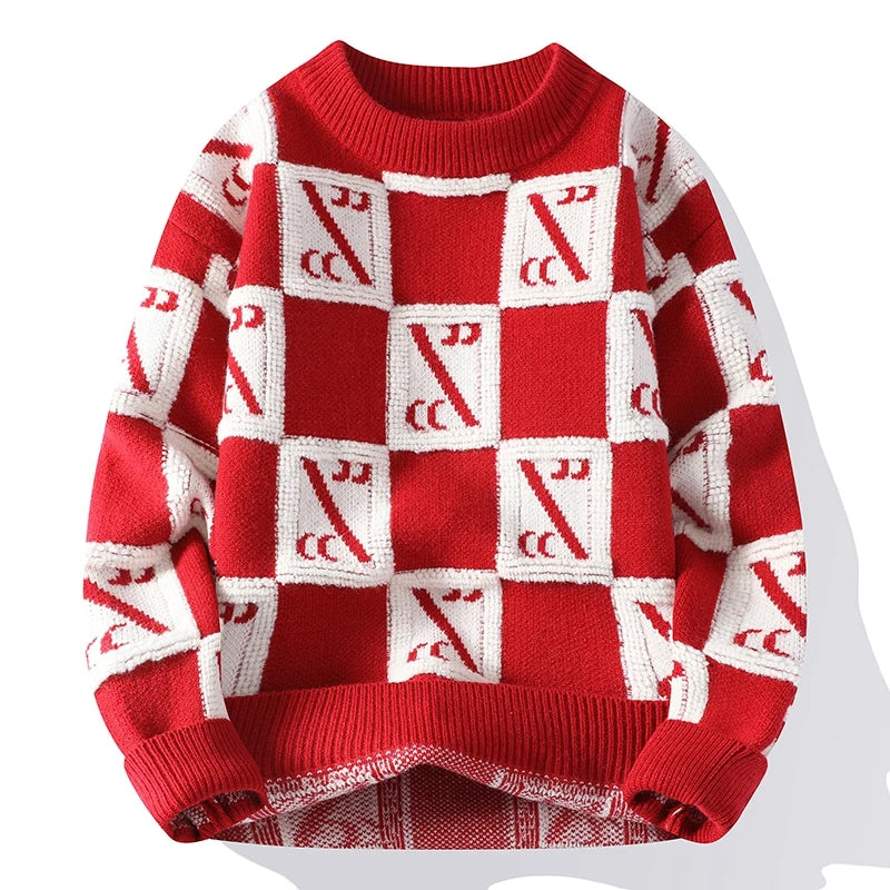 Herren Luxus Karomuster Kaschmir-Mix Pullover – Dick & Warm