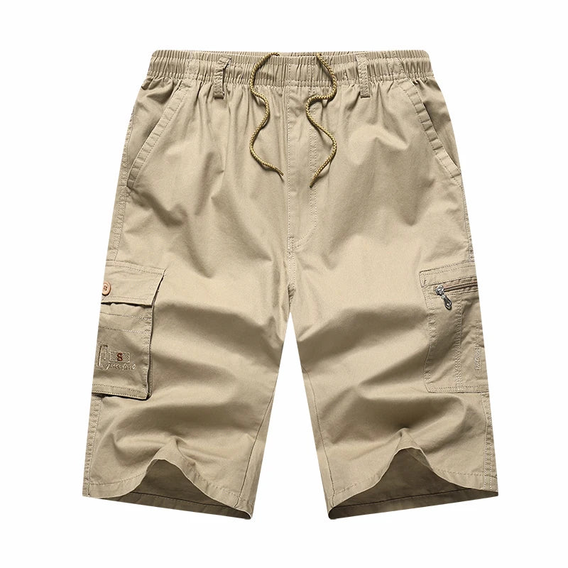 Herren lockere Baumwoll-Freizeitshorts Reißverschlusstasche