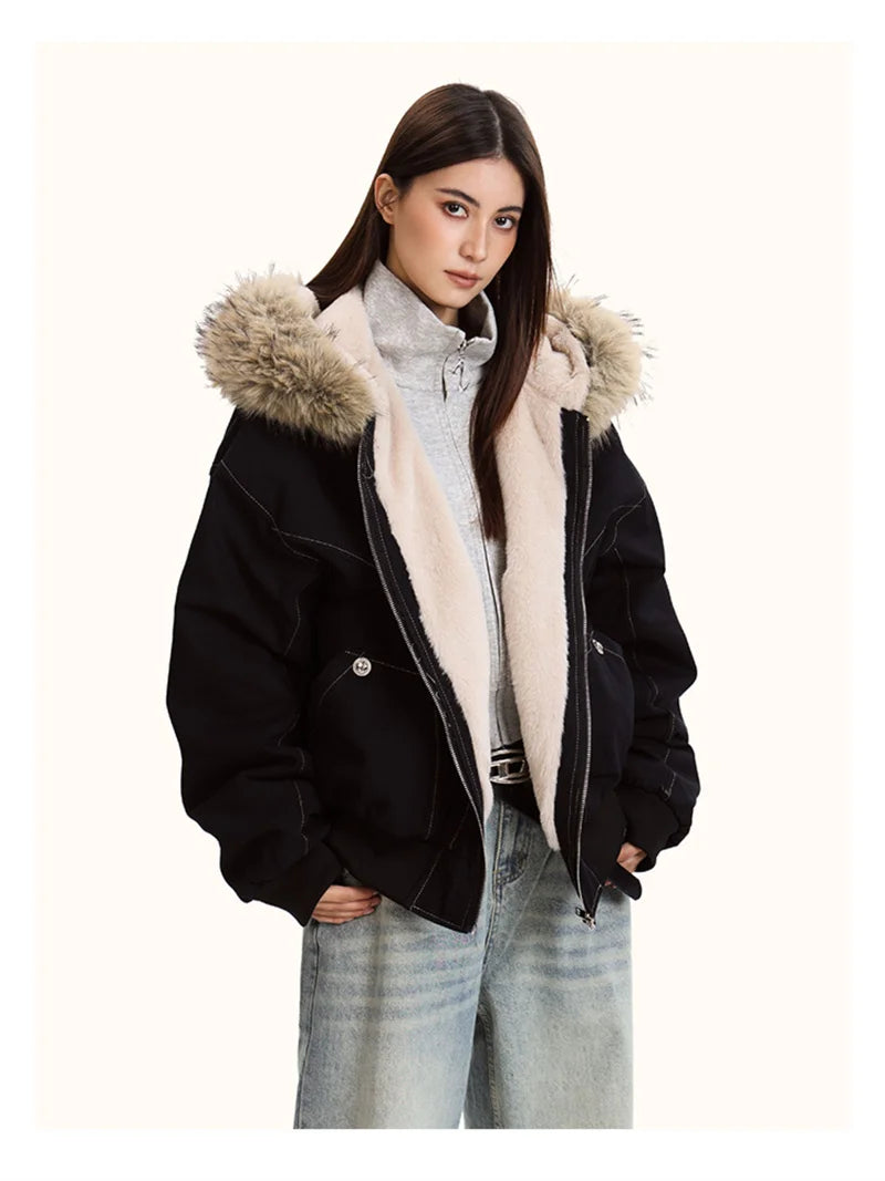 Fur Collar Hooded Parka Y2K Gothic Winter Coat