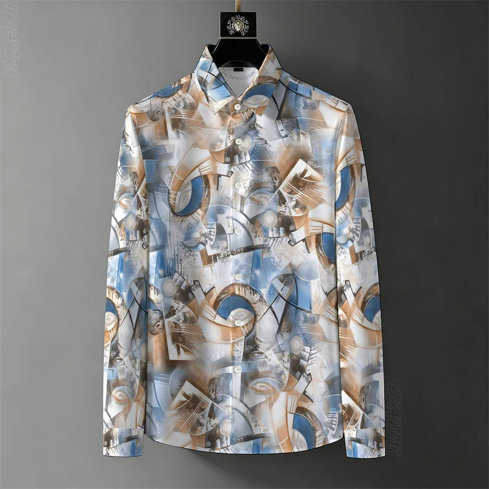 Teglex Herren Retro Graffiti Print Langarmhemd