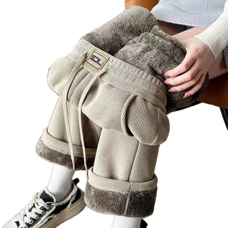Thickened Fleece Wide Leg Pants Women's Autumn Winter