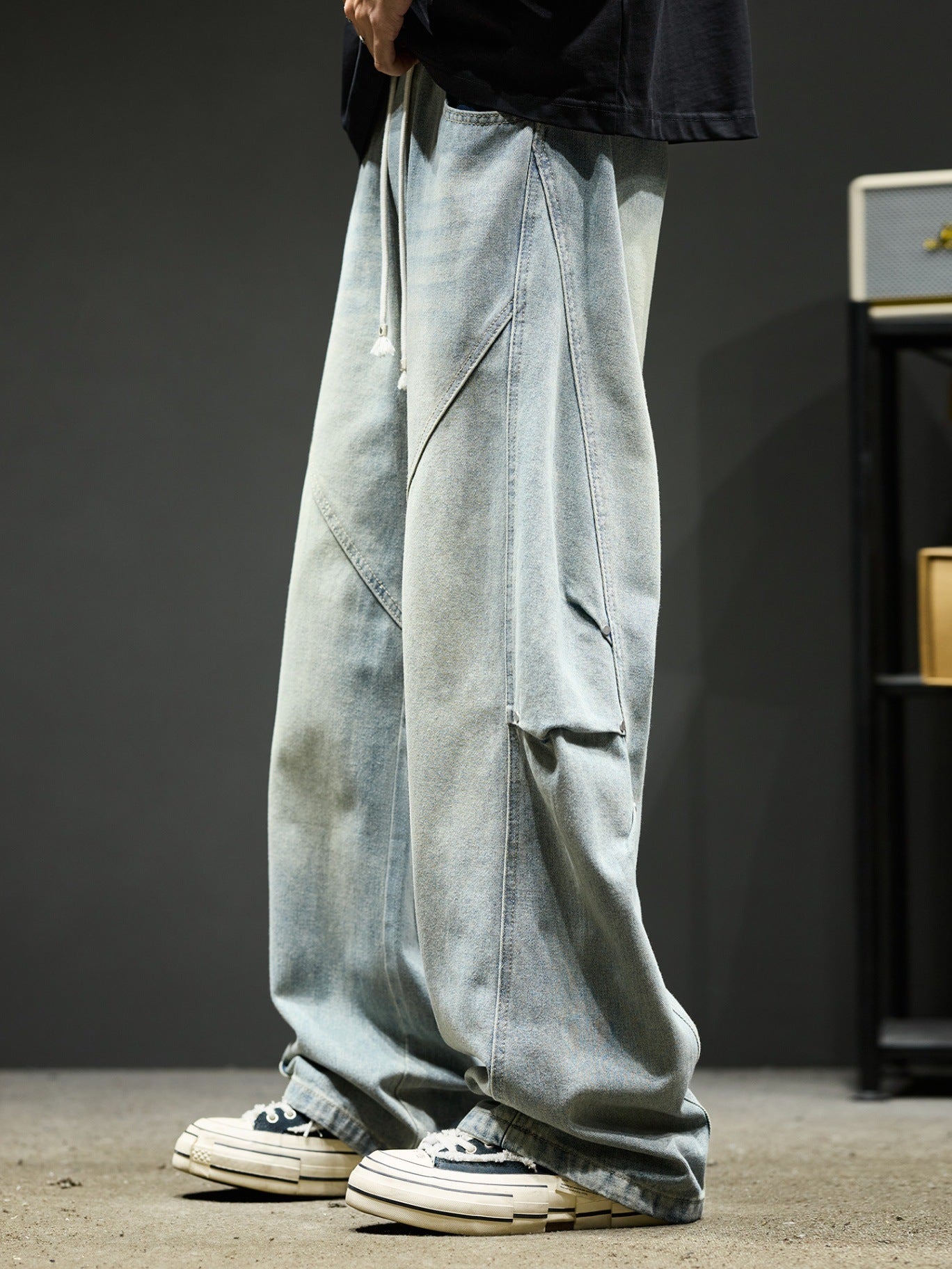 Retro Washed Lässige High-Street Loose Weite Cargo-Hose