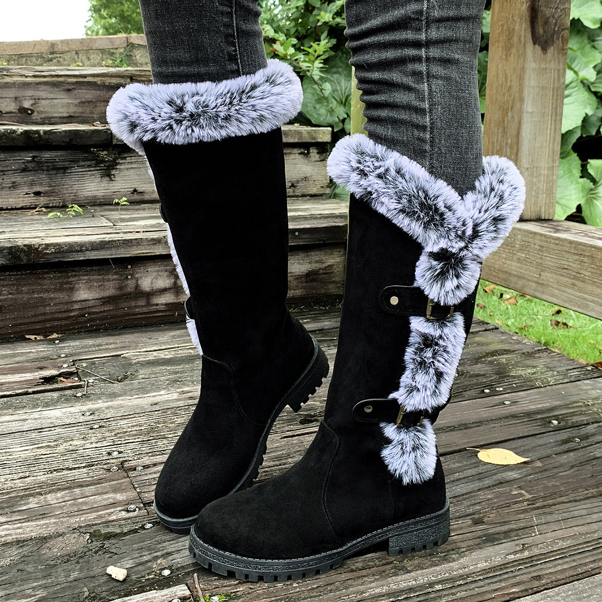 Women's Velvet Chunky Heel Snow Boots – Warm Winter - Teglex
