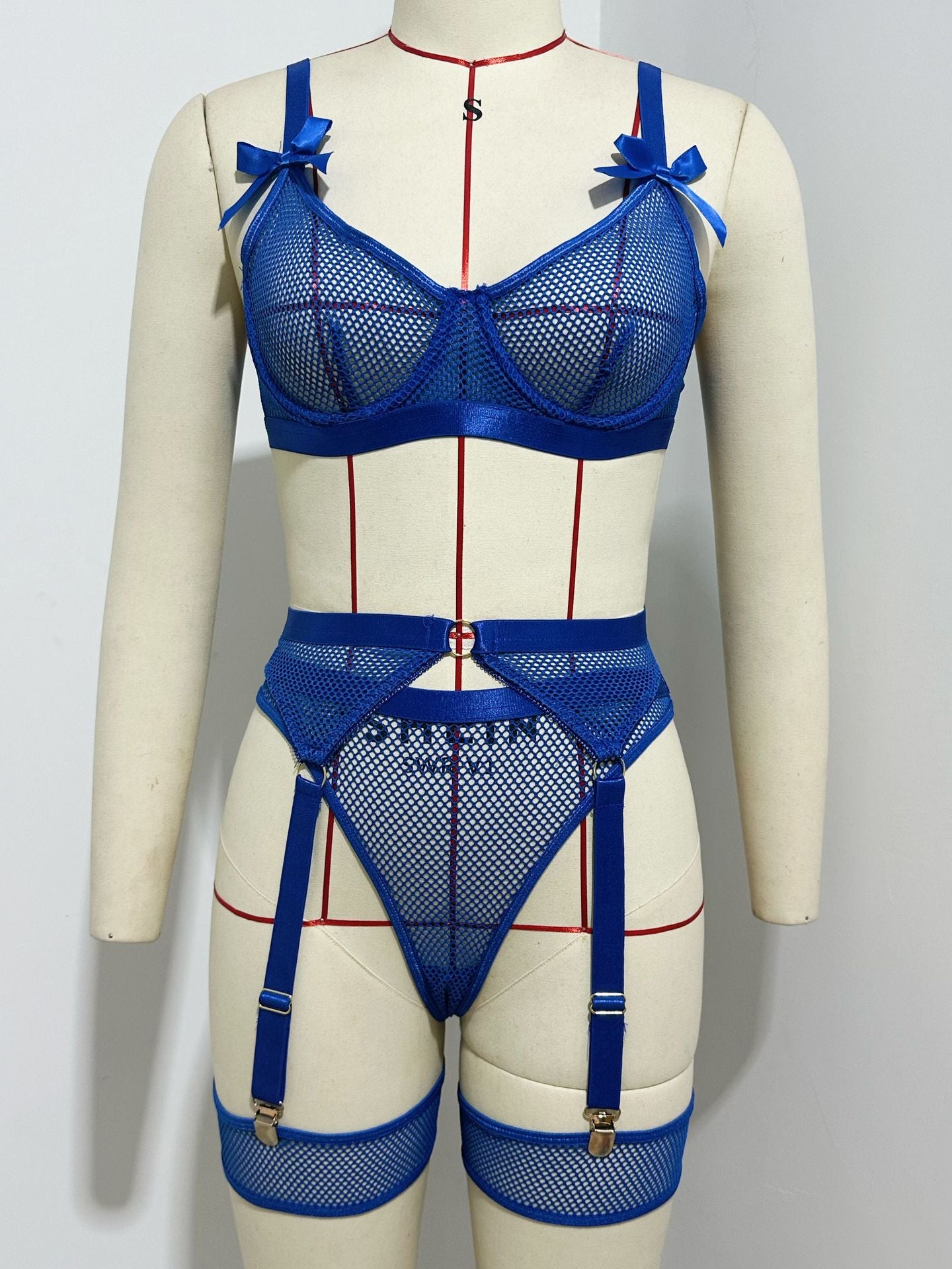 Women's Sexy Mesh Lingerie Set with Bowknot Binding