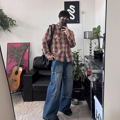 Ziyu Style Raw Hem Flared Denim Pants Men's Autumn Fashion Loose Wide Leg Straight Fit Versatile Long Pants