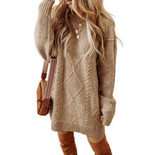 Laziness Casual Style Knit Dress with Herringbone Texture Knee-Length Skirt European and American Fashion Cross-border Trendy Dress