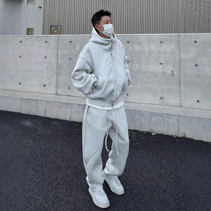 Style Heavyweight Casual Sports Suit Men's Fashion Loose Hooded Jacket Straight Leg Pants Two-Piece Set