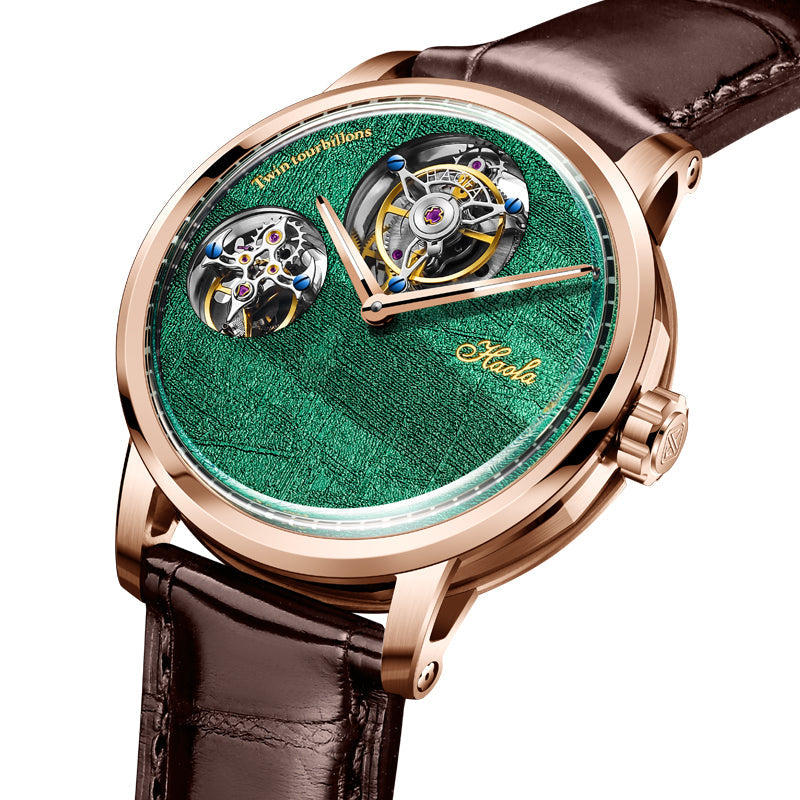 Haofa Double Tourbillon Watch - Green Dial Front