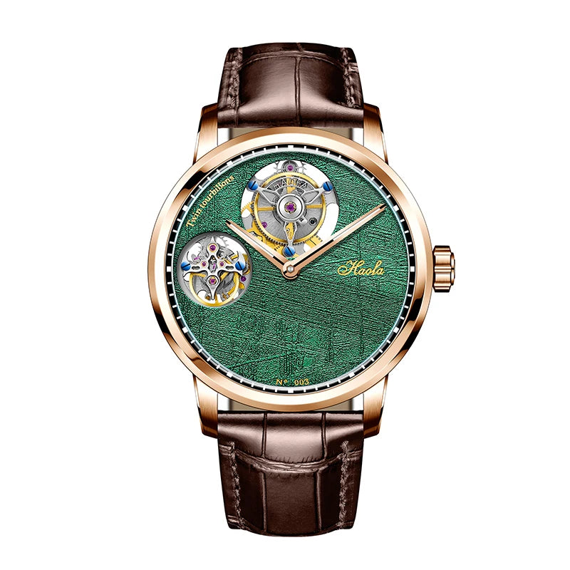 Haofa Double Tourbillon Watch - Green Dial Detail