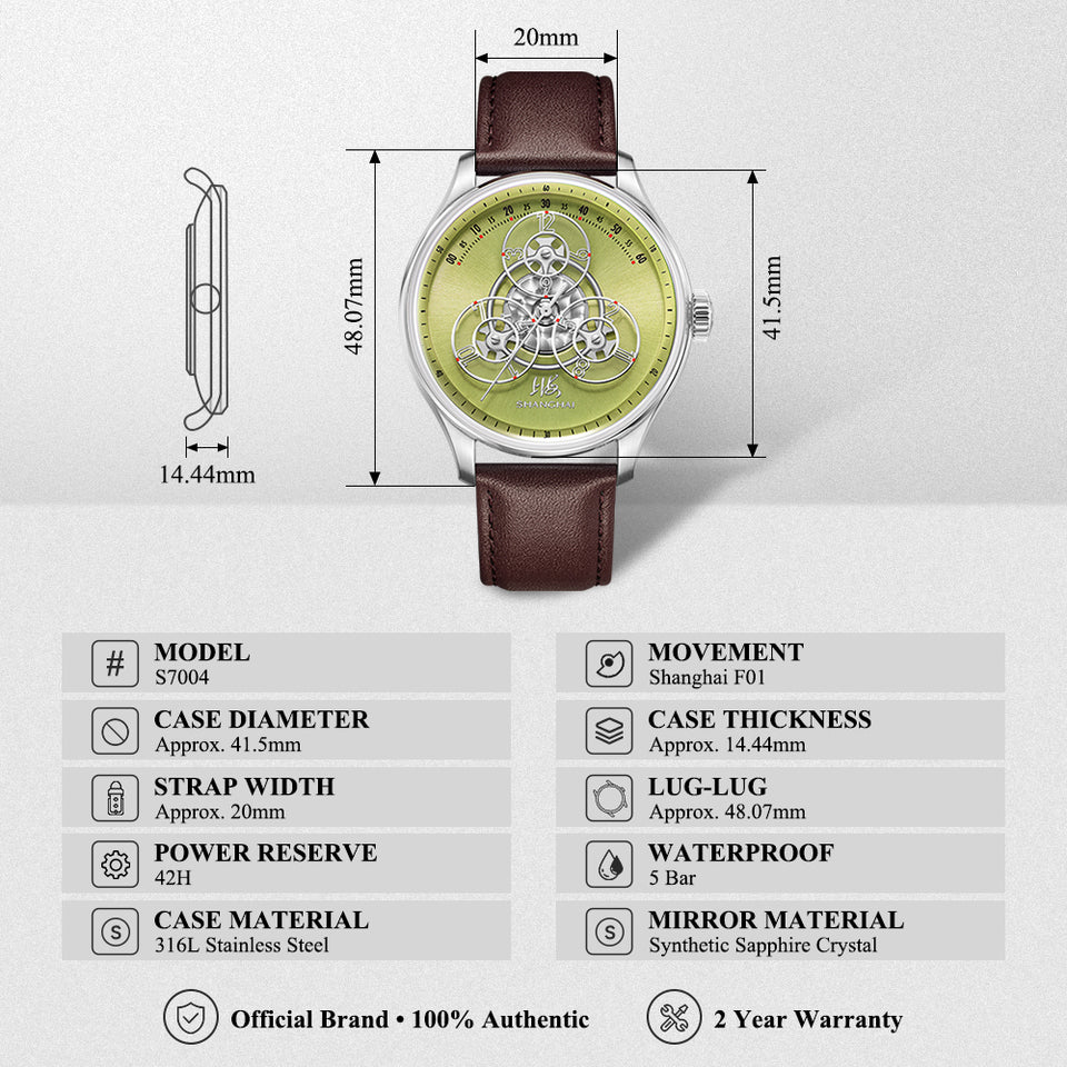 Shanghai Watch Formula Automatic Mechanical Men's Luxury Watch | 41.5mm Sapphire Crystal Skeleton Dial