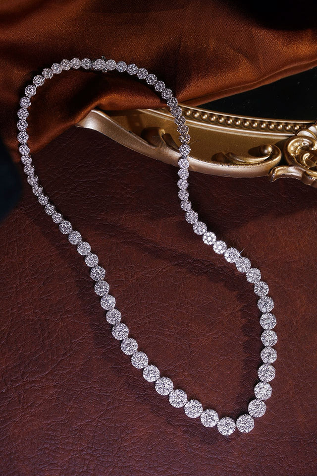 18K White Gold Natural Diamond Cluster Necklace on display bust - close up detail