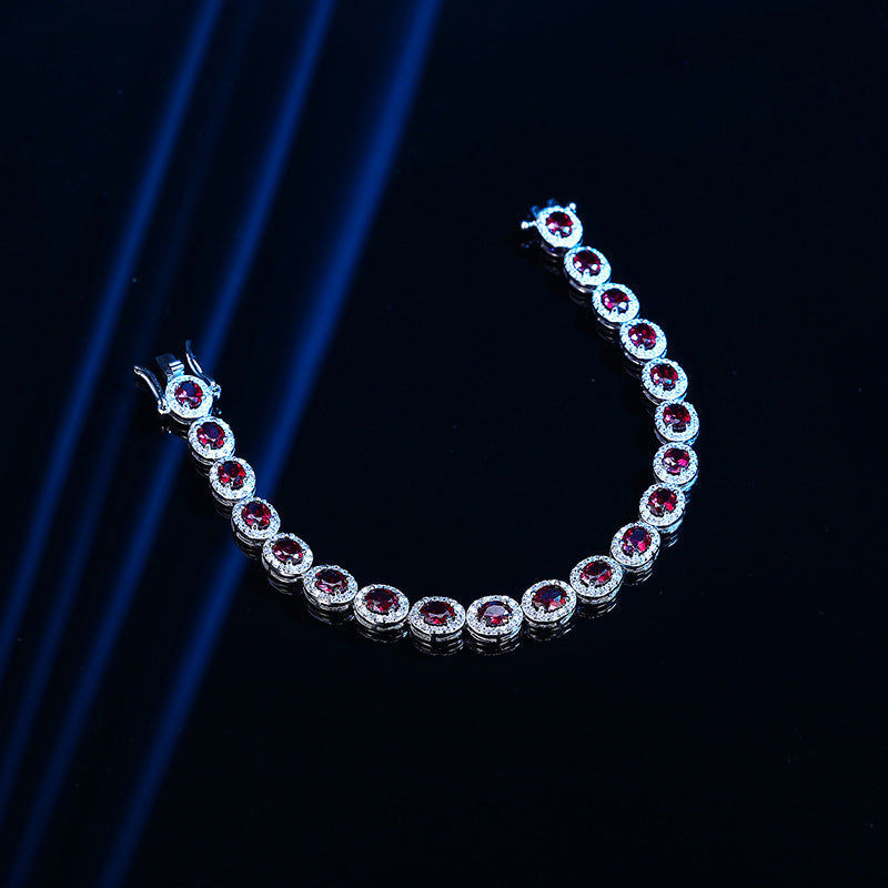 Authentic 18k Platinum Red Corundum Halo Tennis Bracelet  Oval Ruby