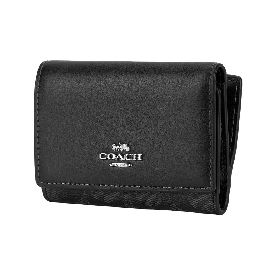 COACH Micro Canvas With Leather Coin Purse - Front view closed
