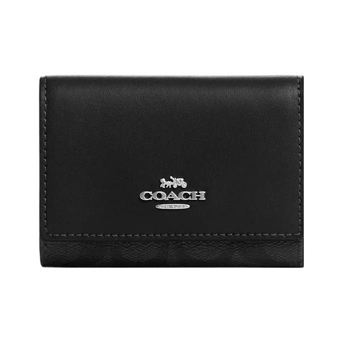 COACH Micro Canvas With Leather Coin Purse - Angled view showing trifold design