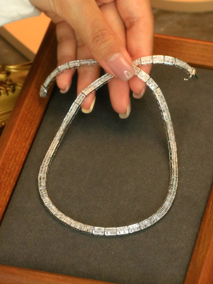 UBESTNICE 18K White Gold Diamond Choker Necklace laid flat on display tray
