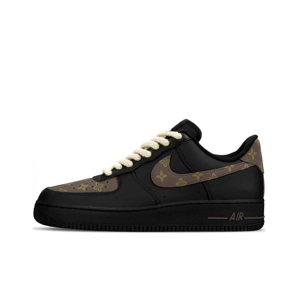 Custom black brown monogram sneakers side view