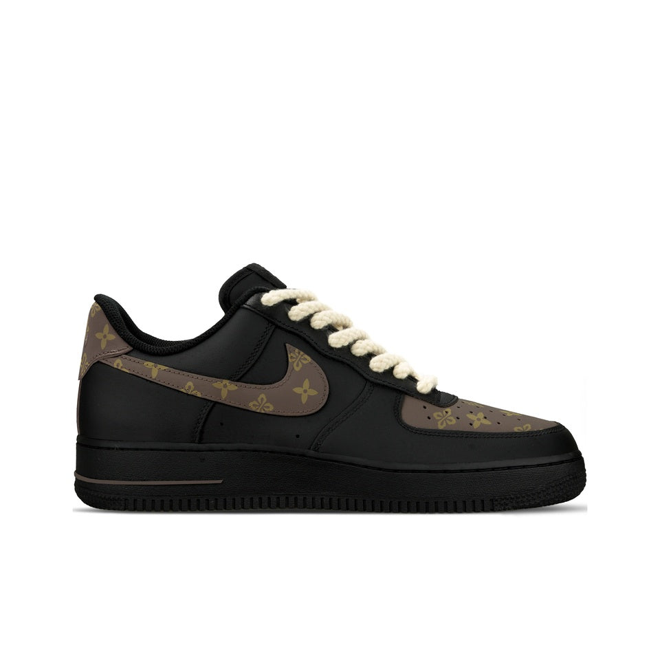 Custom black brown monogram sneakers with ACCLA8 box front