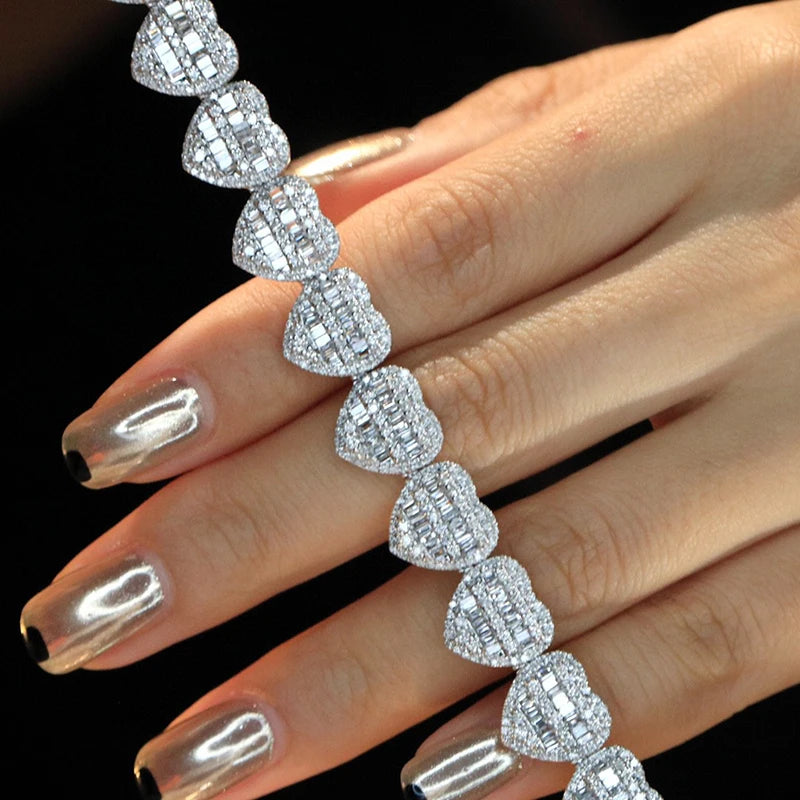 18K White Gold and Rose Gold Heart Diamond Bracelets on wrist comparison