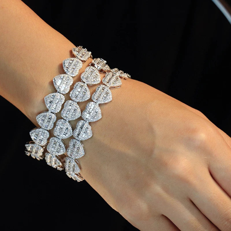18K White Gold Heart Diamond Bracelet worn on wrist