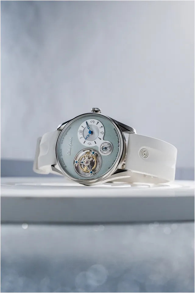 Atelier Jichen Tourbillon Watch - Mint Ice Blue Dial with White Rubber Strap