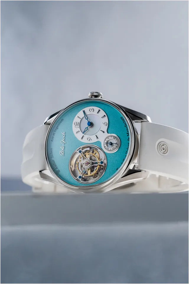 Atelier Jichen Tourbillon Watch - Turquoise Dial with White Rubber Strap
