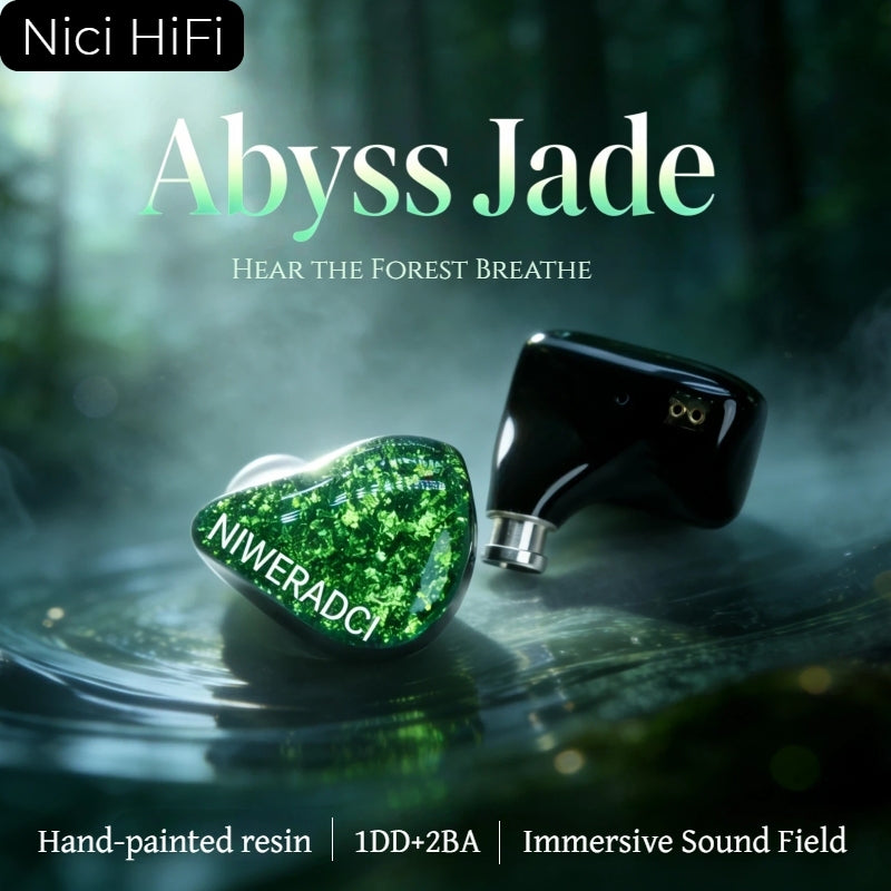 Nici HiFi Abyss Jade IEM – emerald green resin hand-painted in-ear monitor headphones