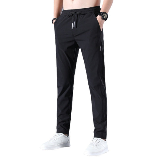 Quick drying thin ice silk men's casual elastic breathable straight leg sports pants