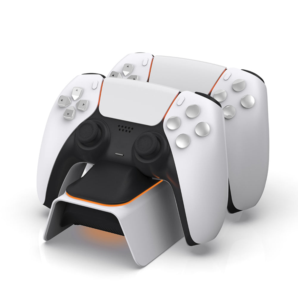 White gaming controller with black accents on a white background
