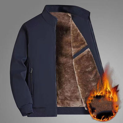 Lässige, locker sitzende warme Jacke für Herren, Stehkragen, dicker Wintermantel, Oberbekleidung für Männer mittleren Alters und Senioren