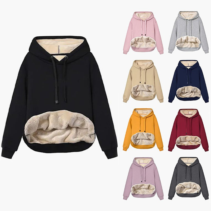 Winter Women's Warm Lamb Fleece Pocket Hooded Sweater Coat
