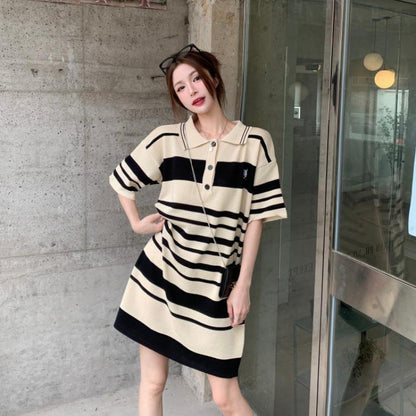 Knite Clothes For Lady Solid Korean Casual Loose Short Sleeve Long Tshirt Dress
